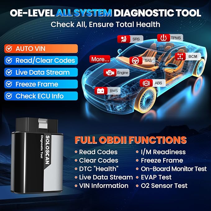 OBD2 Scanner Bluetooth for Toyota & Lexus, KINGBOLEN SOLOSCAN Bidirectional Full System Diagnostic Tool with Reset Services & Active Tests, Lifetime Updates, iOS & Android App Required, AutoVin
