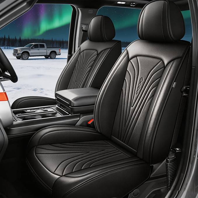 Truck Seat Covers Front Set Custom Fit for 2009-2026 Ford F150 & 2017-2026 F250/F350/F450 Super Duty Waterproof Leather Seat Protectors (Black)