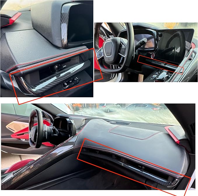 Compatible with Corvette C8 Carbon Fiber Interior Trim Kit Covers Accessories (Real Carbon Fiber) (3 Piece Kit) fits 2020 2021 2022 2023 2024 2025