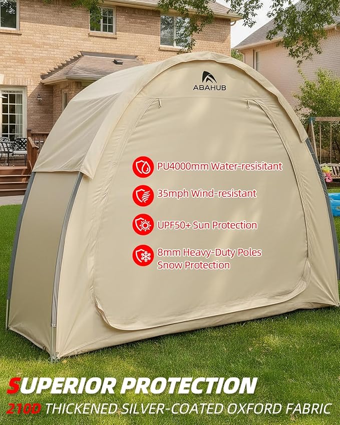Abahub Portable Bike Storage Shed Tent, Outdoor Silver-Coated Bicycle Shelter with Rain Cover, PU4000 Waterproof 210D Oxford Fabric