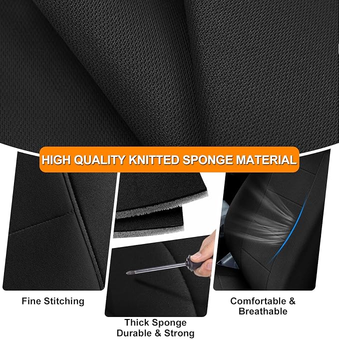 Truck Bench Seat Cover Compatible with 2005-2014 Toyota Tacoma with Large Notched, Black and Charcoal