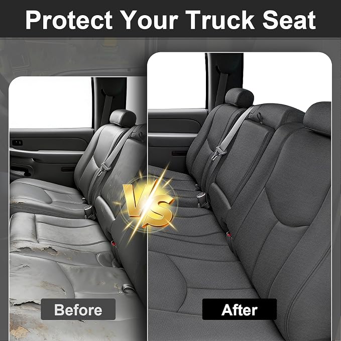 SAPUBK Rear Seat Covers Replace for 1999-2006 Chevy Silverado LT Double Cab 60/40 Split Seat, Knitted Fabric Composite Soft Foam Lining Airmesh Breathable Seat Cover