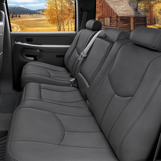 SAPUBK Rear Seat Covers Replace for 1999-2006 Chevy Silverado LT Double Cab 60/40 Split Seat, Knitted Fabric Composite Soft Foam Lining Airmesh Breathable Seat Cover