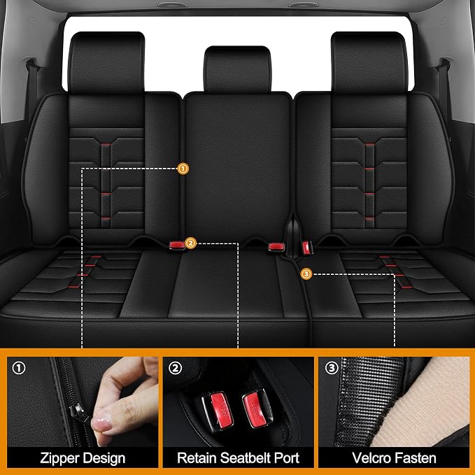 TTX LIGHTING Seat Covers Fit for Dodge RAM : 2012-2025 2026 Compatible with RAM 1500 2500 3500 Crew Quad Regular Cab Full Set Truck Pickup Car Seat Covers(5 Seats, Redline, Flat Bench)