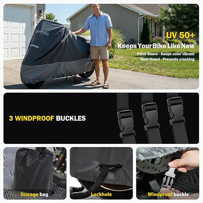 Heavy Duty Motorcycle Cover Compatible with Honda Rebel 500 300 250, Harley Davidson Iron 883,Forty-Eight,Sportster S and More - Waterproof Motorcycle Cover Outdoor Storage