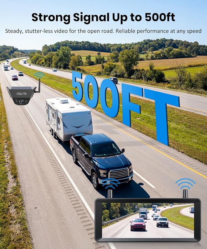 AUTO-VOX Solar Magnetic Wireless Backup Camera: 1-Min Easy Magnetic Install, Smart Detection Helps Spot Cars & Pedestrians, 7.2" 1080P Split Screen Monitor, Back Up Camera for Truck RV Trailer Camper