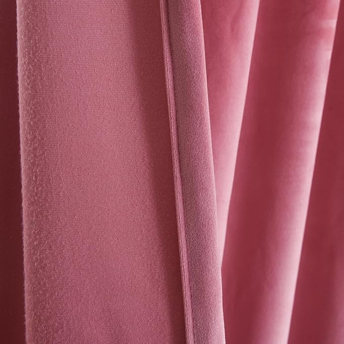 Roslynwood Luxury Soft Candy Pink Velvet Curtains 96 inches Long Back Tab Thermal Insulated Blackout Window Drapes for Living Room/Bedroom/Dining Room, W52 x L96, 2 Panels