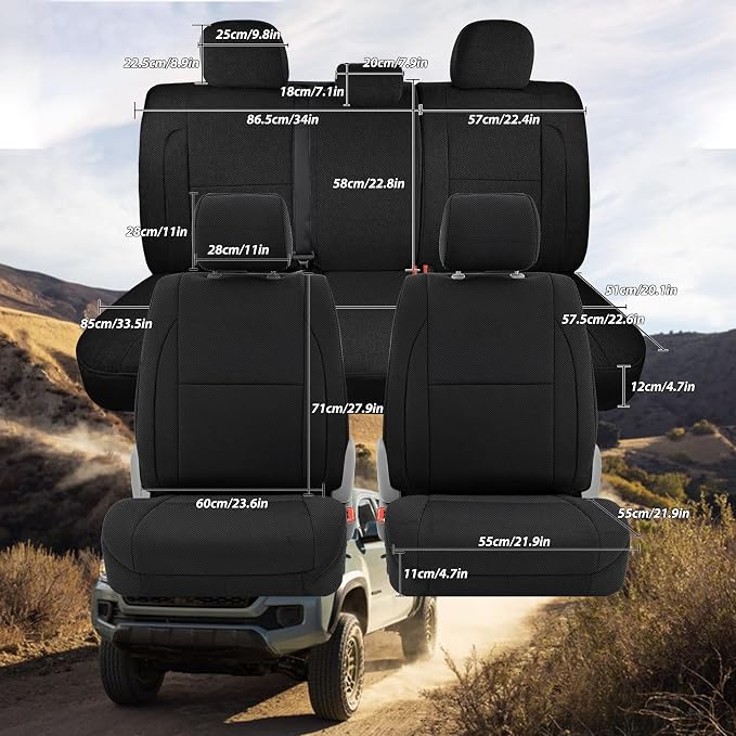 Bench Seat Covers for Toyota Tacoma 2016 2017 2018 2019 2020 2021 2022 2023 Heavy Duty Cloth Protector Interior Accessories,with Non-Folding Passenger Seat, Black（Full）