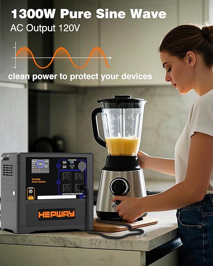 Portable Power Station 1300W, 1154Wh LiFePO4 Solar Generator UPS Home Battery Backup Power w/4 1300W AC Outlets,PD 60W,Fast Charging for Outdoor Camping, RV Travel,Emergency