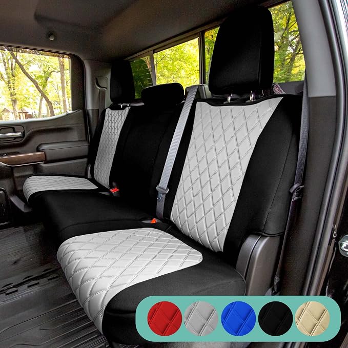 FH Group Custom Fit Car Seat Covers Specifically Made for 2019-2023 GMC Sierra 1500 2500HD 3500HD SLT AT4 Denali - Ultraflex Neoprene Water Resistant Automotive Seat Covers - Rear Set Black