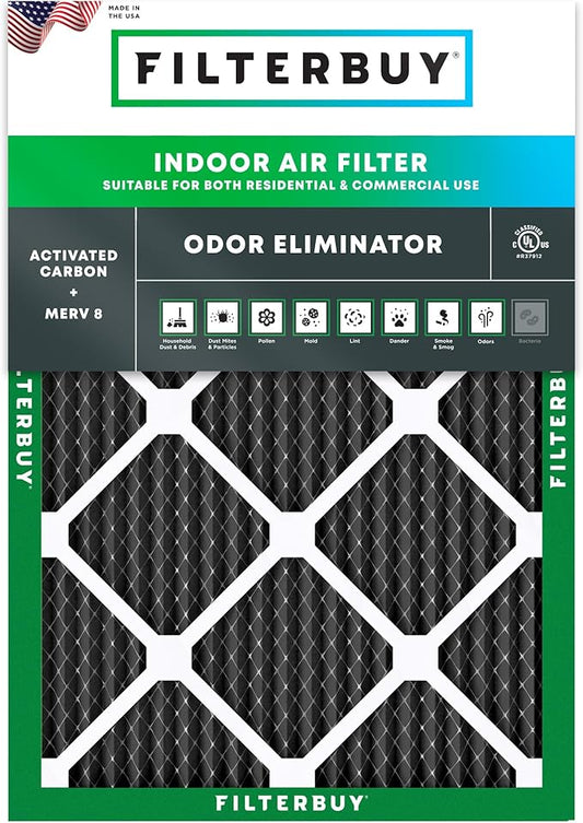 Filterbuy 22x24x1 Air Filter MERV 10 Odor & Allergy Defense with Activated Carbon (1-Pack), Electrostatic Pleated HVAC AC Furnace Filters Replacement (Actual Size: 21.50 x 23.50 x 0.75)
