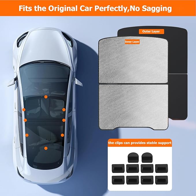 Tesla Model Y Sunshade Roof Never Sag Heat-Insulating, UV-Protective, Nano Ice-Crystal Coatings Interior Accessories for Tesla Model Y Juniper 2025-2026