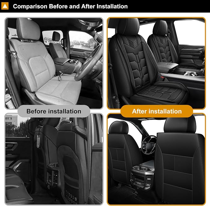 TTX LIGHTING Seat Covers Fit for Dodge RAM : 2012-2025 2026 Compatible with RAM 1500 2500 3500 Crew Quad Regular Cab Front Truck Pickup Car Seat Covers(2PCS Front, Blackline, Flat Bench)