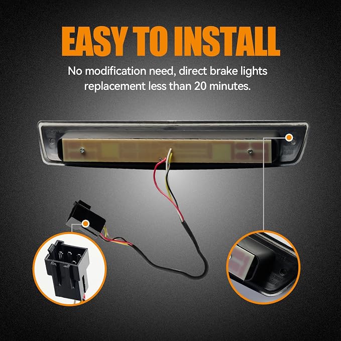Third 3rd Brake Light LED for 1994-2001 Dodge Ram 1500, High Mount Rear Brake Lights Assembly for 94-02 Ram 2500 3500, Waterproof Center Cab Cargo Lamp Stop Light