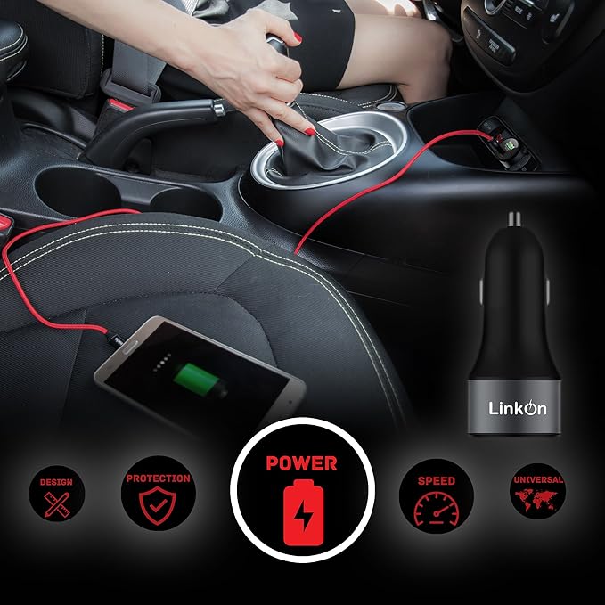 LinkOn 63W USB C Car Charger PPS&PD 3.0(45W) + QC 3.0(18W) Dual Port – Fast Car Charger Compatible with Laptop, Phone & Tablet – MacBook, Dell XPS, HP Spectre, iPad, iPhone, Samsung, Google Pixel