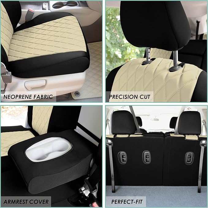 FH Group Custom Fit Car Seat Covers Specifically Made for 2016–2022 Honda Pilot, 3 Row Full Set Beige Ultraflex Neoprene, Waterproof Car Seat Cover, Honda Accessories