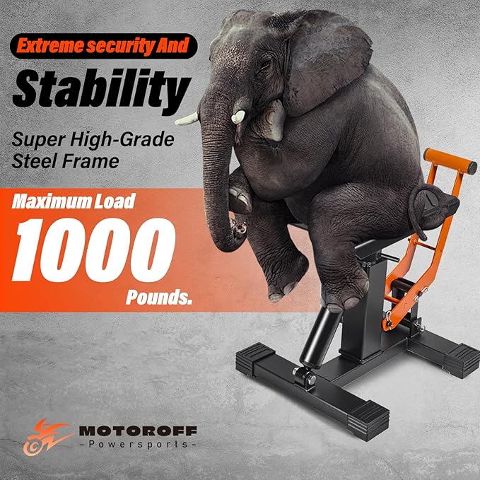 Adjustable Dirt Bike Stand & Powersport Jack 1000LBS Capacity, Heavy Duty Hydraulic Motorcycle Lift Stand & Center Stand for Maintenance, Dirt Bike Accessories for Garage & Shop (Orange)