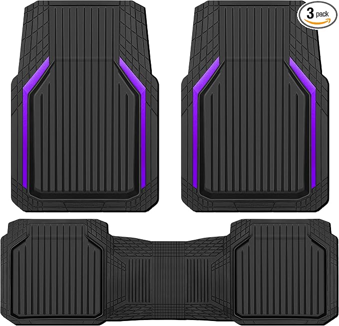 CAR PASS Heavy Duty Rubber Floor Mats for Car, Waterproof Liner Deep Dish Car Mats Full Sets, Universal Trim to Fit for SUV Truck Sedans Vans, All Weather Automotive Floor Mats 3pcs, Black Purple