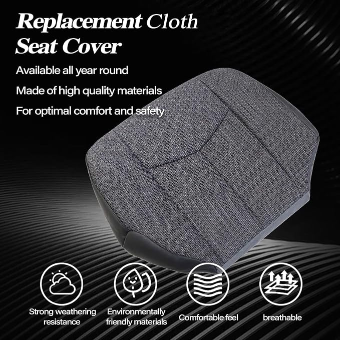 SecosAutoparts Driver & Passenger Side Bottom & Top Lean Back Dark Gray Replacement Cloth Seat Cover Compatible with Chevy Silverado GMC Sierra 2003 2004 2005 2006 2007