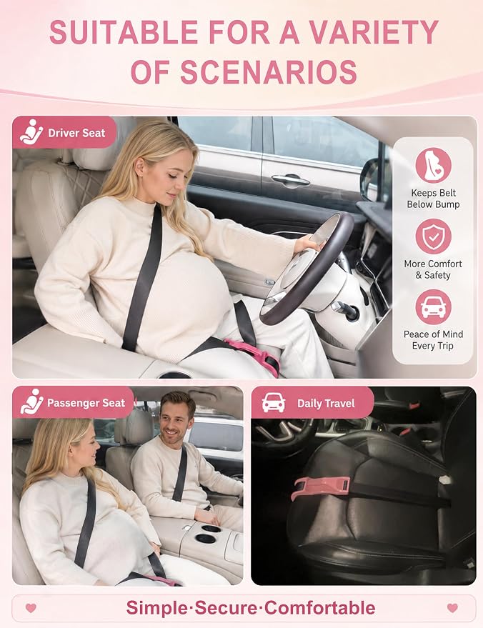 Mimibelt Car Seat Pillow for Pregnancy, Fabric Reduce Rubbing Belly, Enhance Driving and Traveling Comfort (Deep Pink)