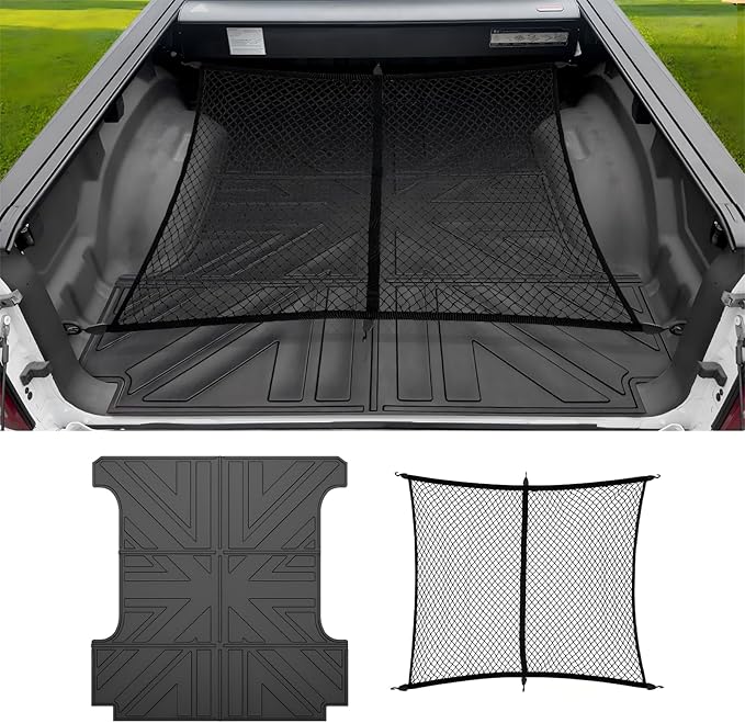 Truck Bed Mat and Net Compatible with 2019–2025 Dodge RAM 1500 5.7FT Truck Bed Replacement, Truck Net TPE Cargo Bed Liner All Weather Cargo Mat for Dodge RAM 1500 Accessories