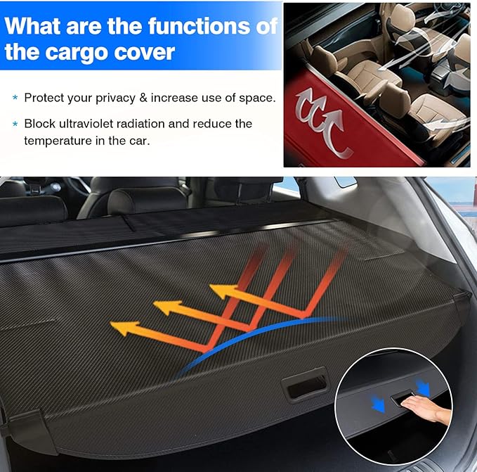 Powerty owerty Retractable Cargo Cover for 2016-2021 Hyundai Tucson, Canvas Texture Trunk Cover Privacy Screen Rear Security Shade for Tucson Accessories (with Extented Cover)