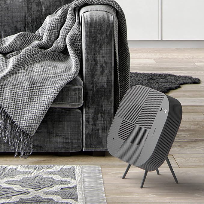 KOMMA Lov Air Purifier for Bedroom, 3.1 inch Slim Wall mount & Stylish Standing type, Hepa Filter Air Cleaner, Remove Fine Dust, Smoke. (Light Charcoal with with Cradle)