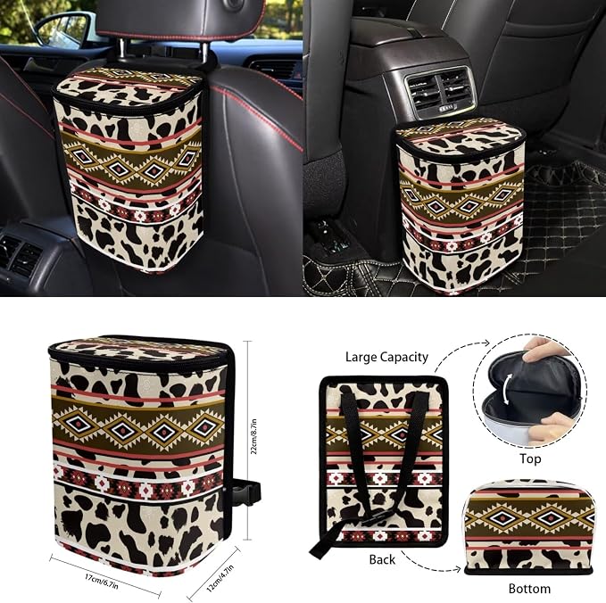Desert Tribal Boho Car Accessories Car Seats Cover Protector, Steering Wheel Covers, Seatbelt Cover, Car Trash Can, Cup Coasters, Rearview Mirror Cover, Keychains, Pack of 15
