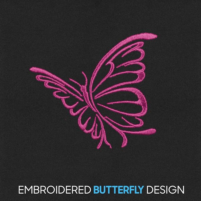 BDK Pink Butterfly Print Car Seat Covers, Full Set with Steering Wheel Cover and Seat Belt Pads, Front and Rear Universal Fit for Car Truck SUV Van, Cute Auto Interior Accessory for Women Girl