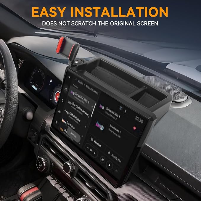 Phone Holder Dash Organizer Fit for Toyota Tacoma 2024-2026 | Fit for 4Runner 14 in screen, 360 Degree rotation phone mount, dashboard screen storage tray