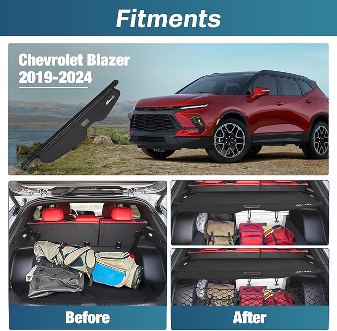 Nilight Trunk Cargo Cover for Chevrolet Blazer 2019 2020 2021 2022 2023 2024 2025, Retractable Security Shade Rear Cargo Cover, with Trunk Storage Net
