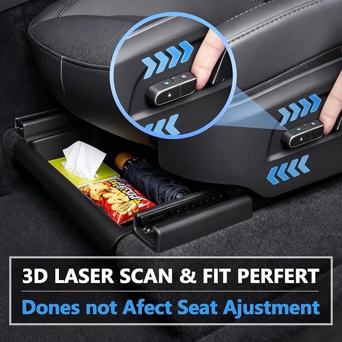 Upgraded Under seat Storage Tray with Lid for Tesla Model Y Juniper 2026, Hidden Under-Seat Organizer Box, Anti-Slip & Dustproof Design, Large-Capacity Interior Storage Accessories