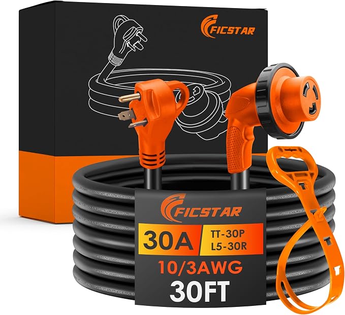30 Amp RV Extension Cord,30 ft,Heavy Duty Generator Extension Cord with LED Power Indicator,30 AMP Female 90° Twist Lock Adapter with Reverse Polarity Lamp,NEMA TT-30P to L5-30R,120V/125V