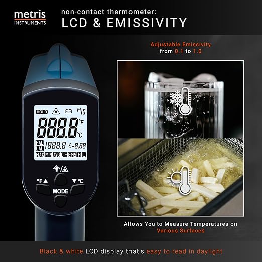 Digital Infrared Thermometer Gun for HVAC, Industrial, Automotive, MRO; -58 to 1382 F (-50 to 750 C) 24:1 D:S Ratio (at Approximately 24 Inches - Test 1 Inch Area), Model EC400L3+