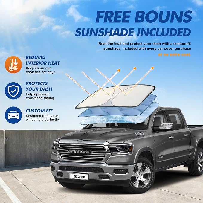 Car Cover Waterproof All-Weather,Heavy-Duty Outdoor Full Exterior Automobiles Truck(Length 229-242 inch) Max Cab with Windshield Sun Shade Universal Fit F150 Ram 1500 etc