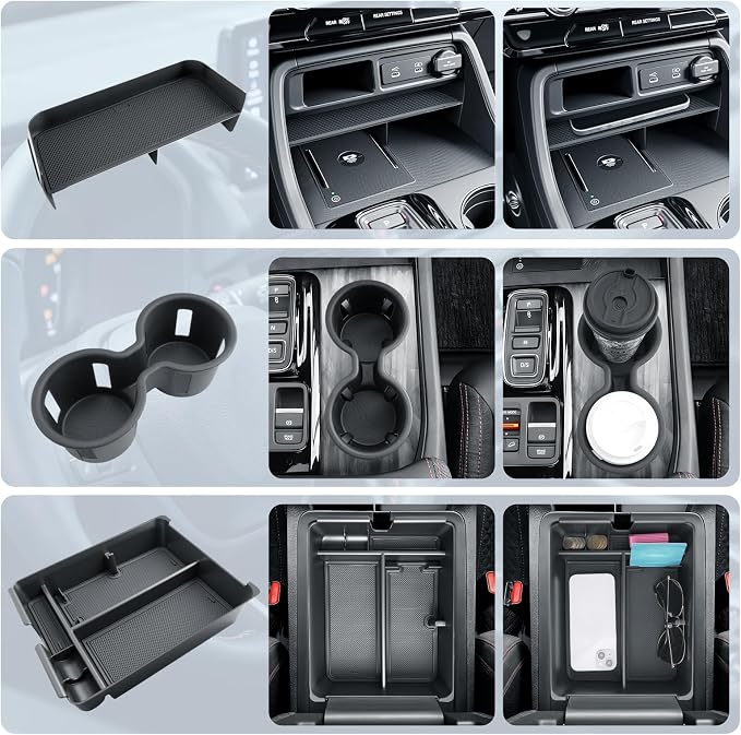 BIBIBO for 2026 Honda Passport Accessories Console Organizer 2026 Honda Passport Center Console Organizer+Cup Holder +Console Armrest Box Organizer Tray 2026 Passport Console Insert Organizer-3Packs