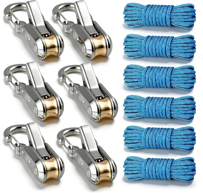 6 Pack Rope with Roller Tensioner for Easy and Secure Tying, 2026 New Heavy Duty Retractable Buckle Rope with Accessory Cord for Camping Boating Home Storage Outdoor Use (Silver 6)