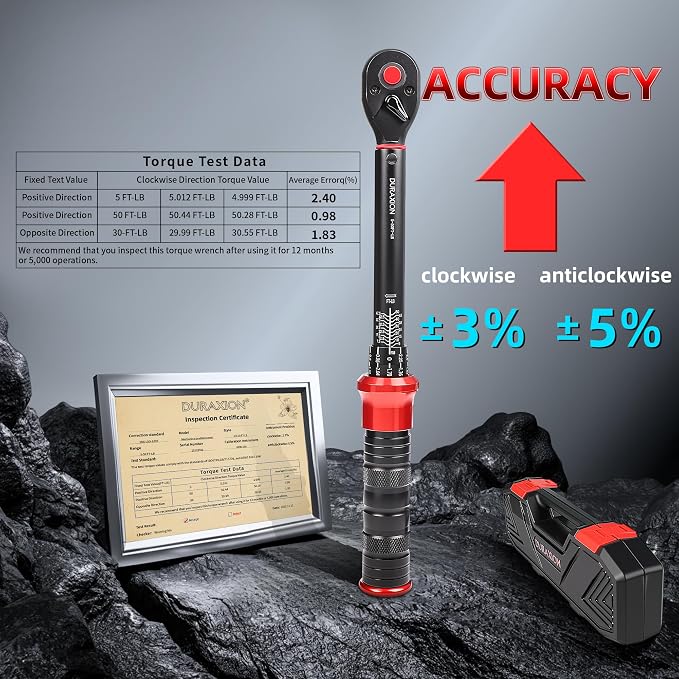 3/8-Inch Drive Torque Wrench 5-50ft.lb/6.8-67Nm, ±3% Precision Dual Direction Torque Wrenches with 72-Tooth Dual Range Scales