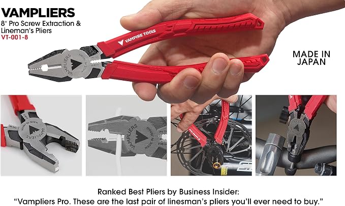 VAMPLIERS 2-PC Stripped Screw Extractor Pliers Set. Made in Japan. 8" Linesman + 6.25" Combination Pliers. High Carbon Steel.