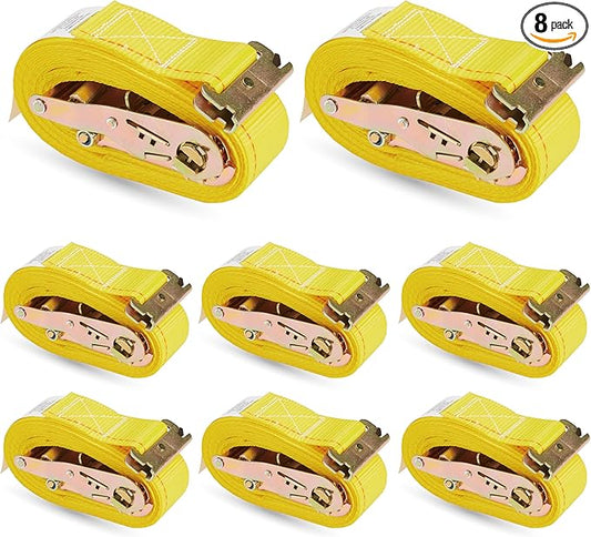 8 Pack E-Track Ratchet Straps 2" x 16' x 4,400 lbs Strength for Cargo Tie Down in Enclosed Trailer & Van by KODIAK STRAPS