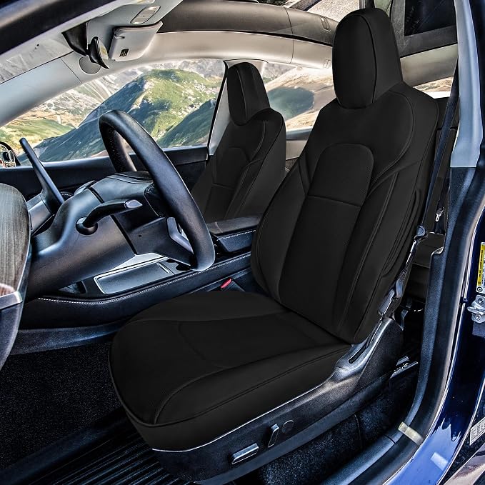 FH Group Custom Fit Car Seat Covers Specifically Made for 2020-2025 Tesla Model Y Faux Leather Water Resistant Automotive Seat Covers -Front Set Black