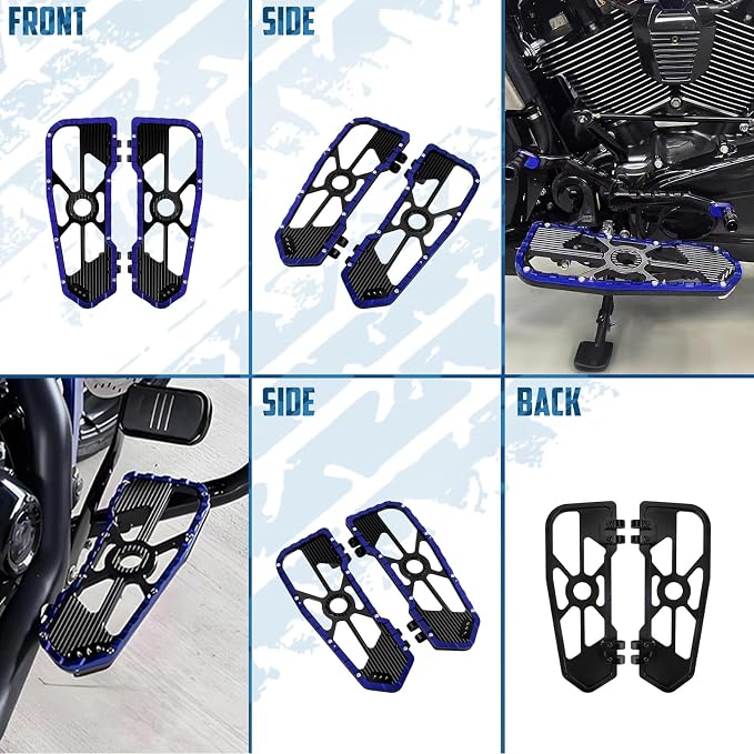 Motorcycle Driver Floorboards Front Footboards Pedal Offroad Rider Foot Pegs Fit for Harley Touring Road King Road Glide Electra Glide Street Glide Softail Dyna (Blue Edge)
