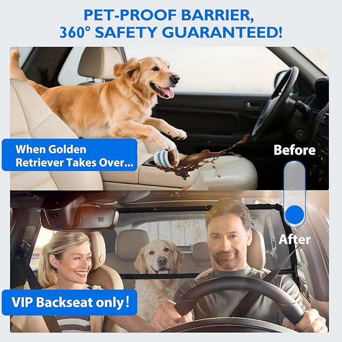Dog Barrier for SUV, 50" Dog Car Barrier Behind Front Seat, Escape-Proof Back Seat Divider & Cargo Area Gate, Durable Dog Net for Car, Safety Mesh Pet Restraint