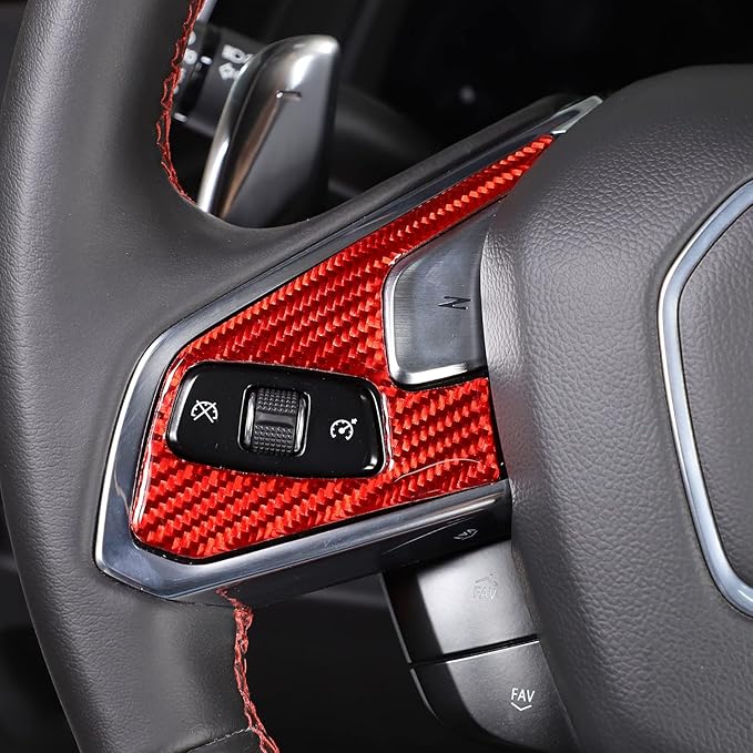 Steering Wheel Button Cover Compatible with Chevrolet Corvette C8 2020-2023, Steering Wheel Frame Trim, Car Steering Wheel Panel Protection Frame Molding Sticker (Red carbon fiber sticker)
