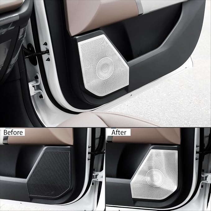 Stainless Steel Car Door Speaker Cover Car Interior Chrome Car Door Speaker Decor Cover Set Compatible with Kia SELTOS 2027 Accessories(Silver)