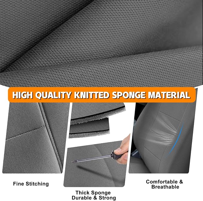 Seat Cover Compatible with 1992-1998 Ford F150/F250/F350 Solid Bench with Molded Headrest (No Center Armrest), Heavy Duty Knitted Fabric
