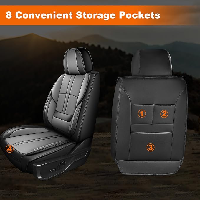 for Ford F150 Seat Covers 2009-2024 2025 2026 | F250 F350 F450 2017-2025 2026 Seat Covers Super Duty, Leather Waterproof, Custom Fit for Ford(Full Set,Black & Grey)