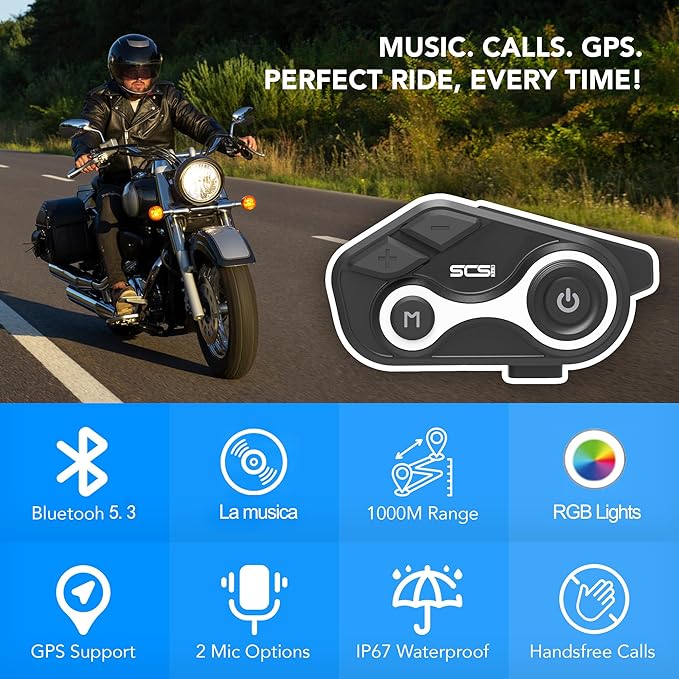 Motorcycle Bluetooth Intercom 1000m 2 Riders Motorbike Helmet Communication System Headset Universal Wireless Interphone (Waterproof/Handsfree/Stereo Music/GPS/2 Pack)