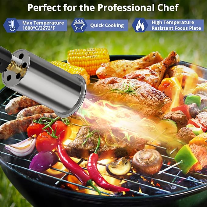 Sondiko Powerful Grill & Cooking Propane Torch L8010, 2 Pack, Sous Vide, Campfire Starter, Adjustable Wood Torch Burner for Searing Steak, BBQ, Welding(Black, Grey) Propane Tank Not Included