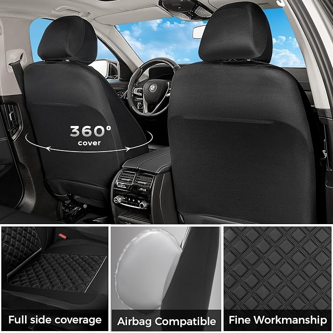 FLORICH Seat Covers, Front Seat Covers 2 PCs, Automotive Seat Cover for Cars, Luxury Leather Universal Seat Cover Accessories Fit for Most Cars SUV Truck Sedans(Black)